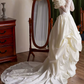 Romantic High Collar Appliques Wedding Dresses Satin Long Sleeve A-Line Bridal Dress C9863