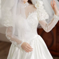 Romantic High Collar Appliques Wedding Dresses Satin Long Sleeve A-Line Bridal Dress C9863