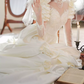 Romantic High Collar Appliques Wedding Dresses Satin Long Sleeve A-Line Bridal Dress C9863