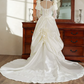 Romantic High Collar Appliques Wedding Dresses Satin Long Sleeve A-Line Bridal Dress C9863