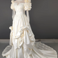 Attractive High Collar Ivory Prom Dress Long Sleeve Appliques Satin A-Line Evening Dress C9864