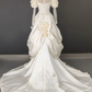 Attractive High Collar Ivory Prom Dress Long Sleeve Appliques Satin A-Line Evening Dress C9864