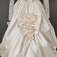 Attractive High Collar Ivory Prom Dress Long Sleeve Appliques Satin A-Line Evening Dress C9864