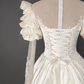 Attractive High Collar Ivory Prom Dress Long Sleeve Appliques Satin A-Line Evening Dress C9864