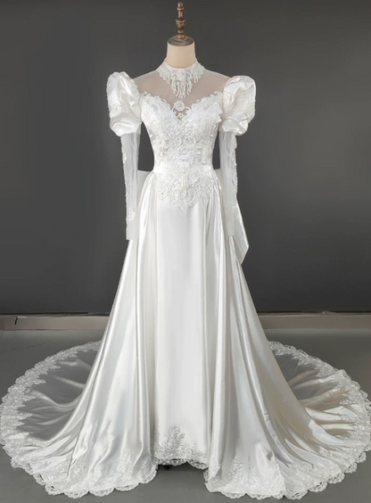 Superbe robe de mariée sirène bustier en satin et tulle, longue et en dentelle, C4563
