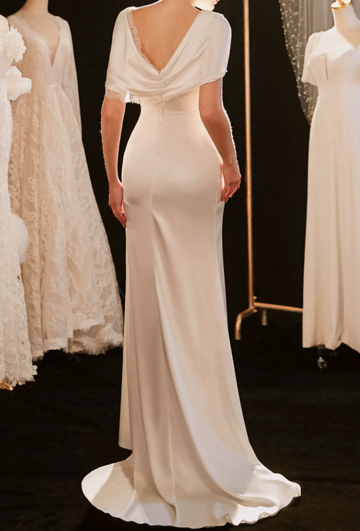 Superbe robe de mariée sirène bustier en satin et tulle, longue et en dentelle, C4563