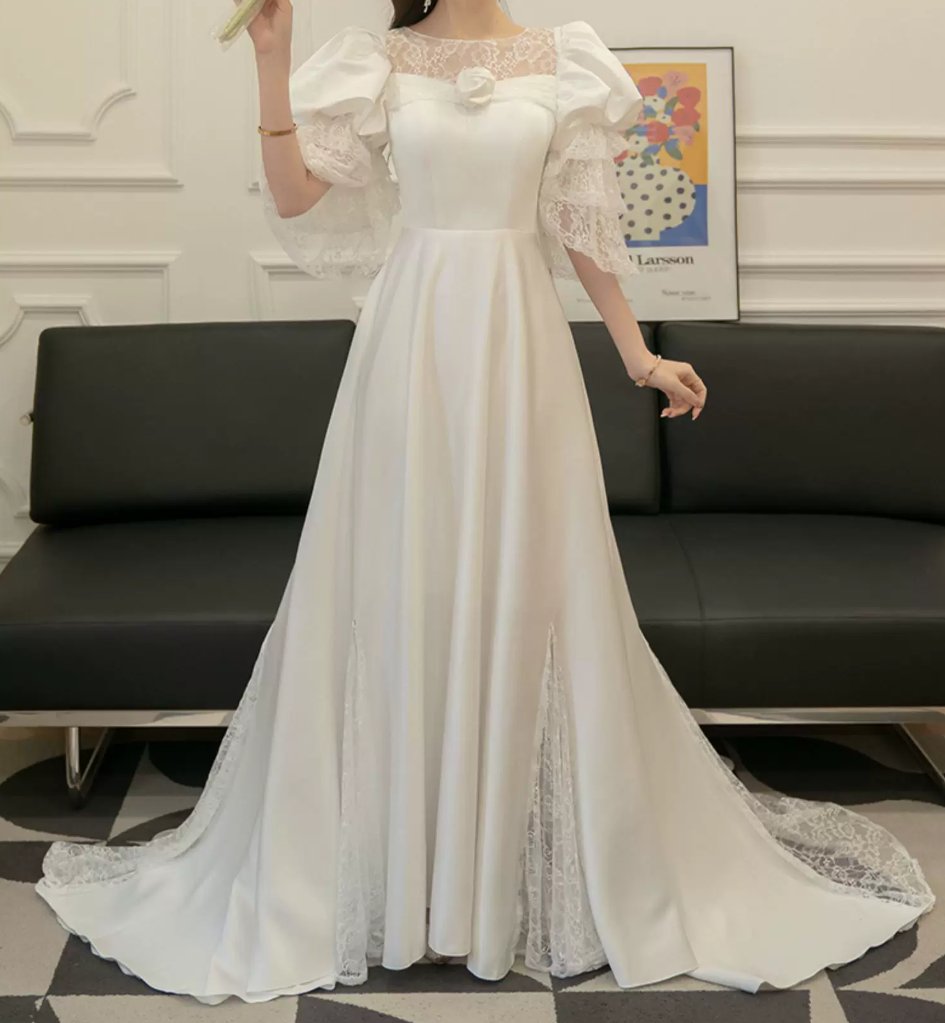 Superbe robe de mariée sirène bustier en satin et tulle, longue et en dentelle, C4563