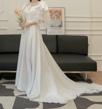 Superbe robe de mariée sirène bustier en satin et tulle, longue et en dentelle, C4563