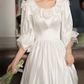 Gorgeous Square Neck Lace Wedding Dresses Short Sleeve Satin A-Line Bridal Dress C9871