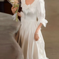 Gorgeous Square Neck Lace Wedding Dresses Short Sleeve Satin A-Line Bridal Dress C9871