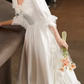 Gorgeous Square Neck Lace Wedding Dresses Short Sleeve Satin A-Line Bridal Dress C9871