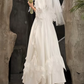 Gorgeous Square Neck Lace Wedding Dresses Short Sleeve Satin A-Line Bridal Dress C9871