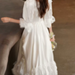 Gorgeous Square Neck Lace Wedding Dresses Short Sleeve Satin A-Line Bridal Dress C9871