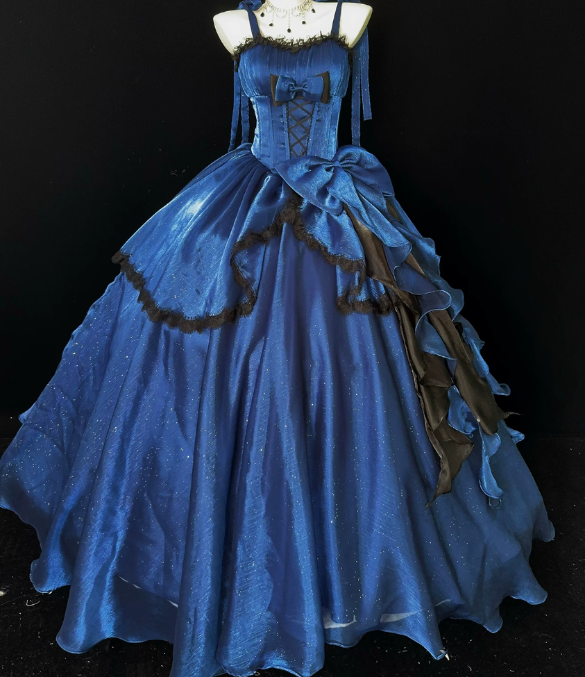 Robe de bal de princesse bustier à volants en satin long, robe de soirée C8117