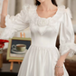 Gorgeous Square Neck Lace Wedding Dresses Short Sleeve Satin A-Line Bridal Dress C9871