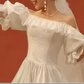 Elegant Off-Shoulder Tiered Wedding Dresses Short Sleeve Lace A-Line Bridal Dress C9873