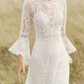 Classical Jewel Neck Backless Wedding Dresses Long Sleeve Lace A-Line Bridal Dress C9875