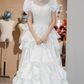Fascinating High Collar Lace Wedding Dresses Short Sleeve Appliques A-Line Bridal Dress C9876