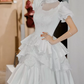 Fascinating High Collar Lace Wedding Dresses Short Sleeve Appliques A-Line Bridal Dress C9876