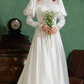 Classical High Collar Appliques Wedding Dresses Satin Long Sleeve A-Line Bridal Dress C9878