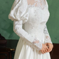 Classical High Collar Appliques Wedding Dresses Satin Long Sleeve A-Line Bridal Dress C9878