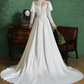 Classical High Collar Appliques Wedding Dresses Satin Long Sleeve A-Line Bridal Dress C9878