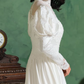 Classical High Collar Appliques Wedding Dresses Satin Long Sleeve A-Line Bridal Dress C9878