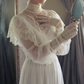 Sleek High Collar Lace Wedding Dresses Long Sleeve A-Line Bridal Dress C9881
