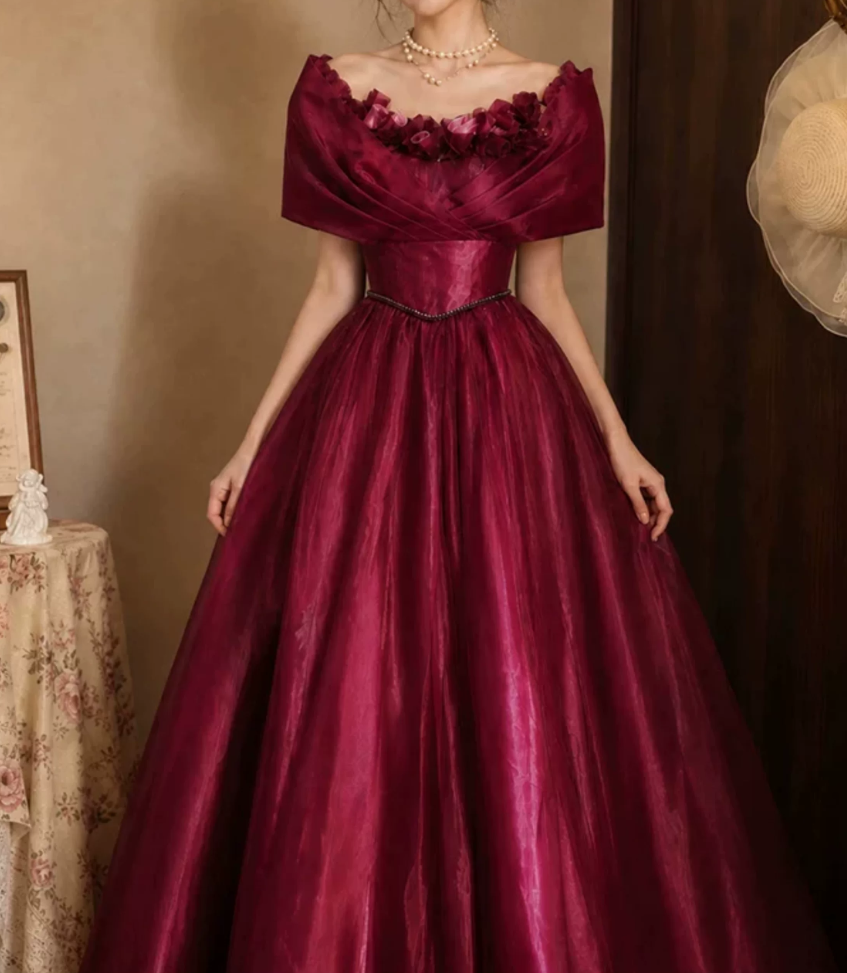 Attractive Off-Shoulder Prom Dress Red Appliques A-Line Evening Dress C9882