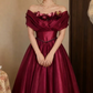 Attractive Off-Shoulder Prom Dress Red Appliques A-Line Evening Dress C9882