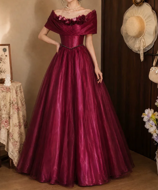 Attractive Off-Shoulder Prom Dress Red Appliques A-Line Evening Dress C9882