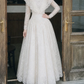 Graceful Square Neck Lace Prom Dress Long Sleeve A-Line Evening Dress C9883