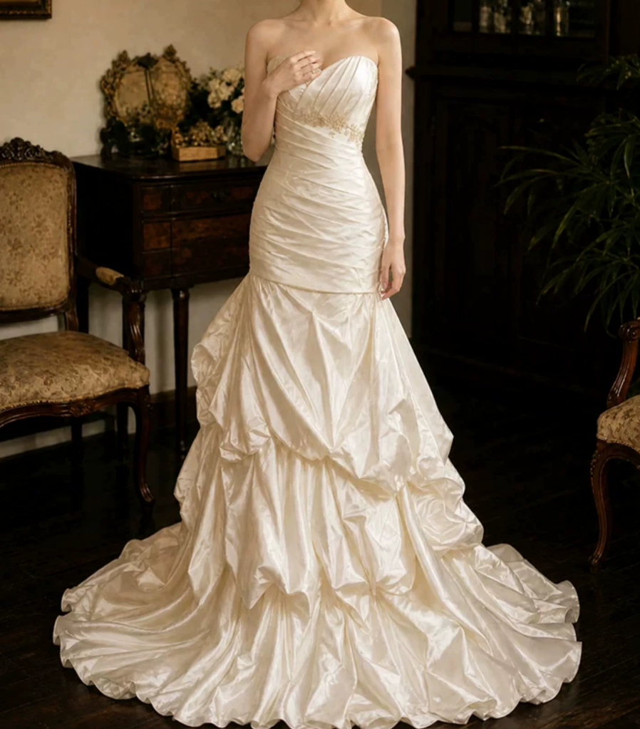 Robe de bal de princesse bustier à volants en satin long, robe de soirée C8117