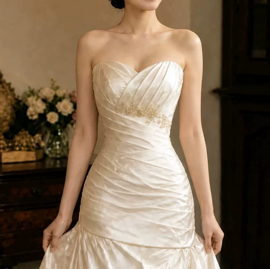 Robe de bal de princesse bustier à volants en satin long, robe de soirée C8117