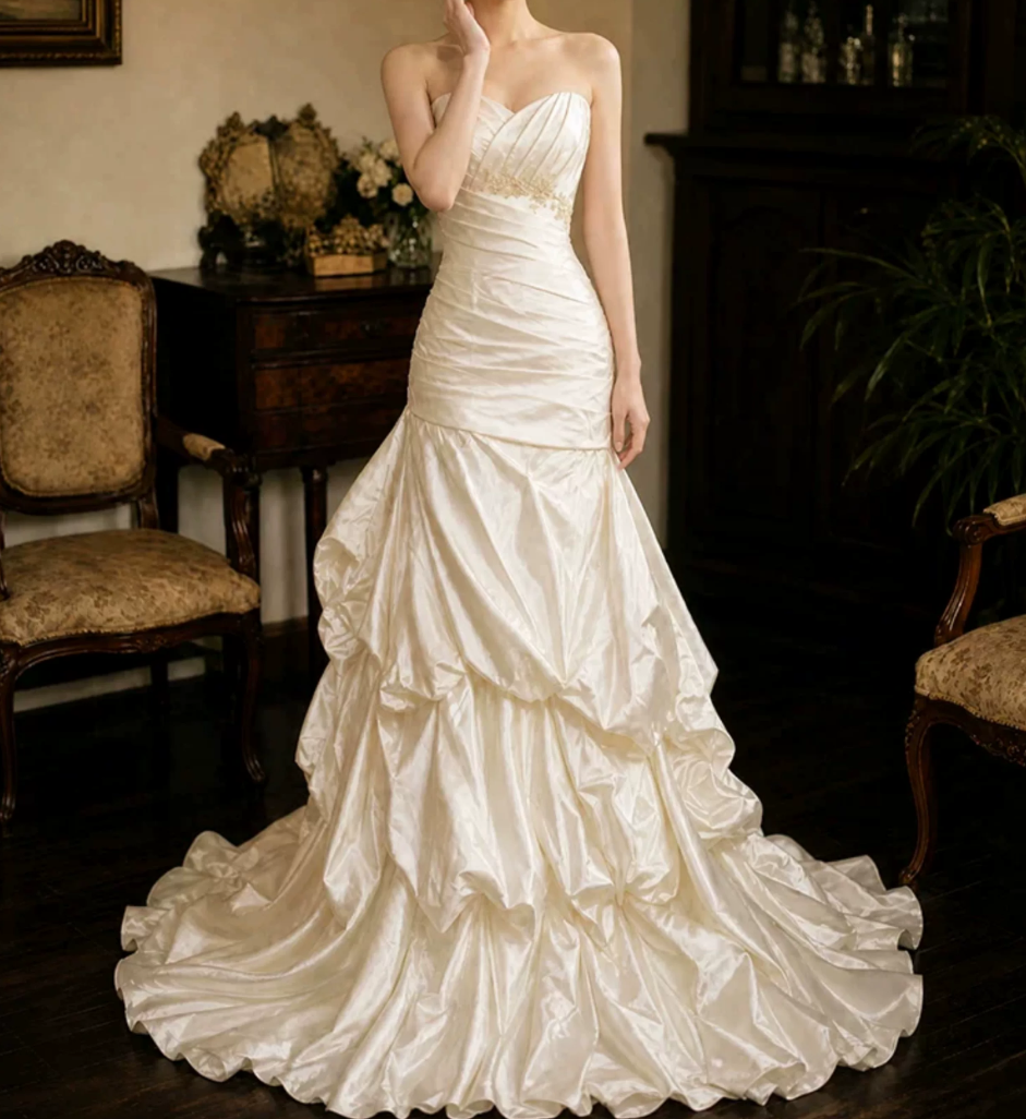 Robe de bal de princesse bustier à volants en satin long, robe de soirée C8117