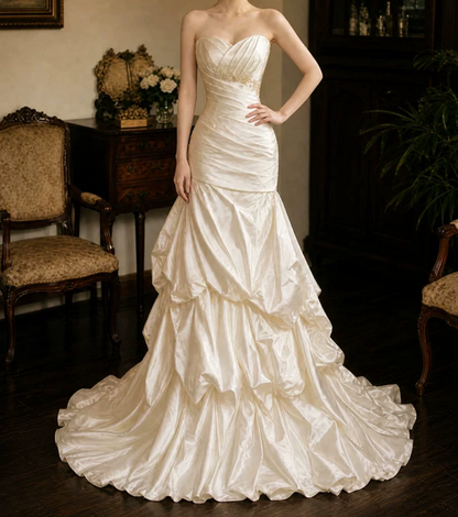Robe de bal de princesse bustier à volants en satin long, robe de soirée C8117