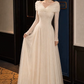 Lovely V Neck Lace Prom Dress Long Sleeve Tulle A-Line Evening Dress C9885