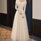 Lovely V Neck Lace Prom Dress Long Sleeve Tulle A-Line Evening Dress C9885