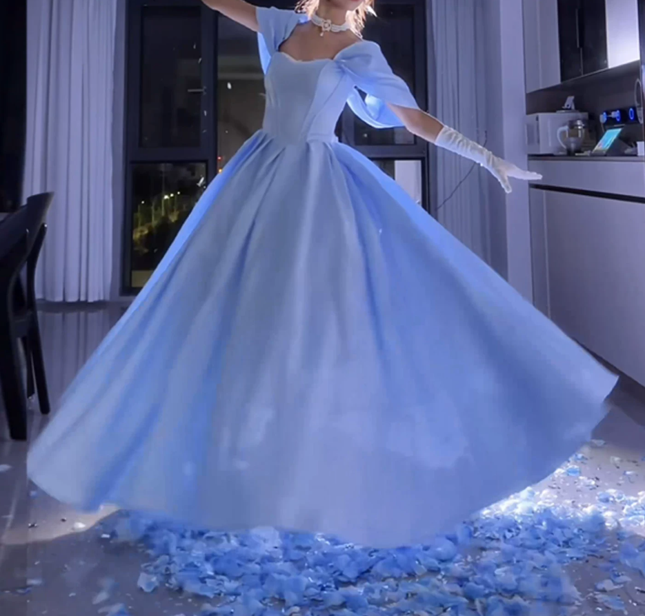 Robe de bal de princesse bustier à volants en satin long, robe de soirée C8117