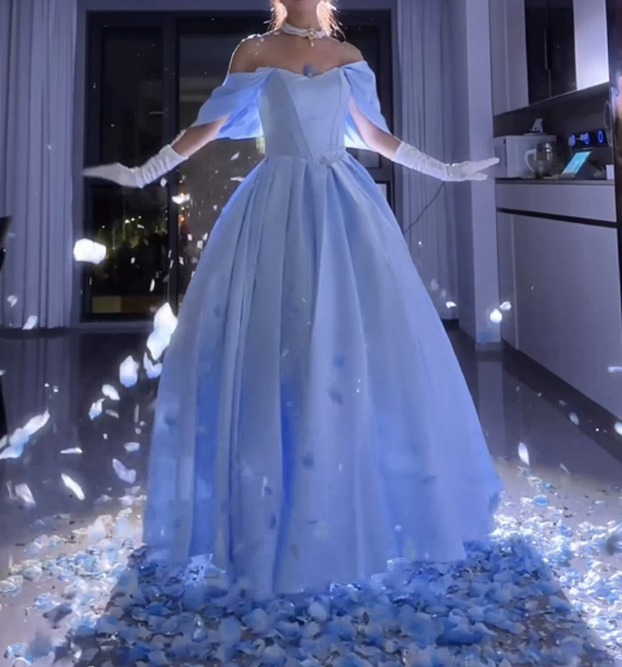 Robe de bal de princesse bustier à volants en satin long, robe de soirée C8117