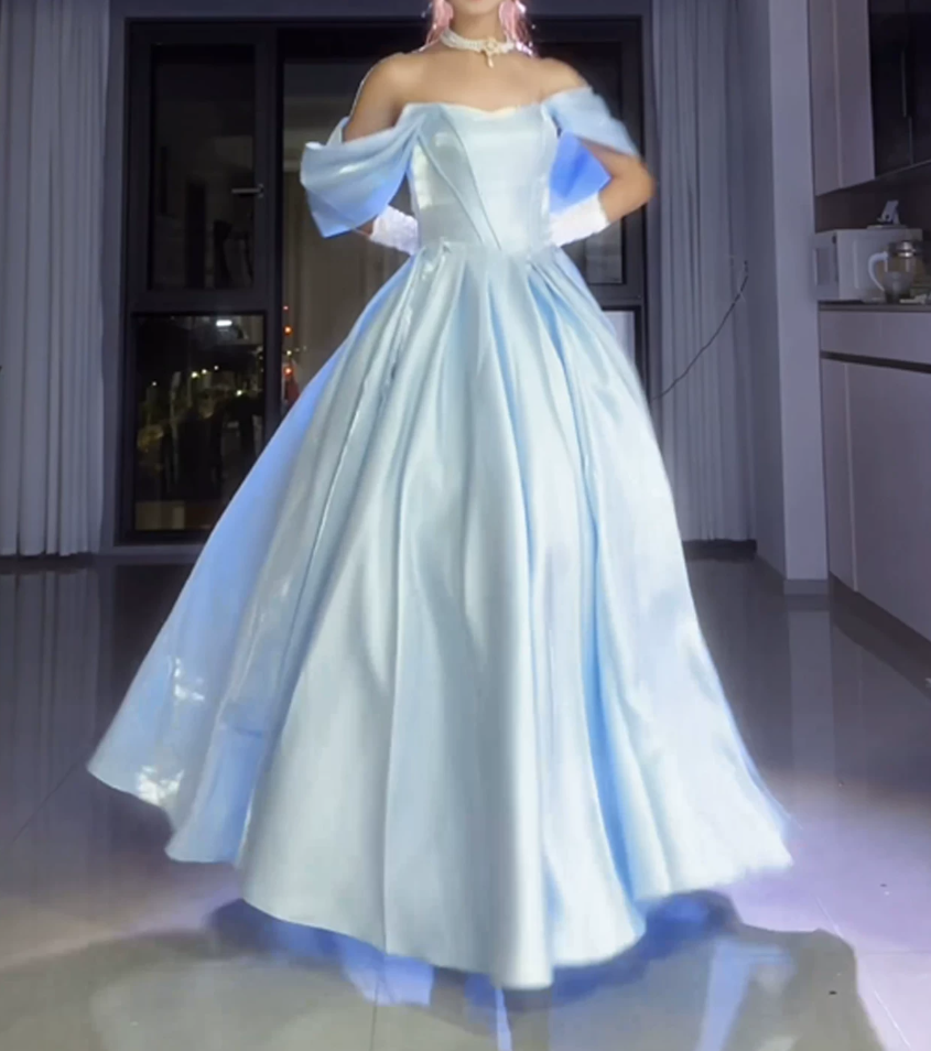 Robe de bal de princesse bustier à volants en satin long, robe de soirée C8117