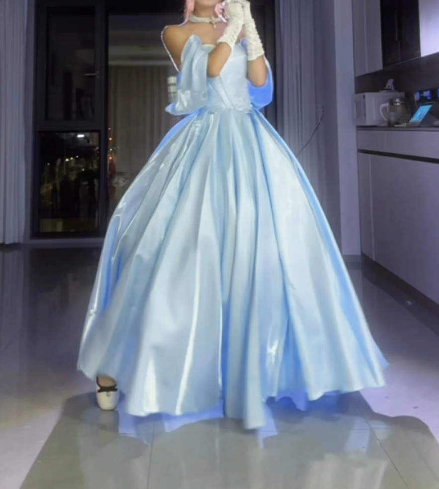 Robe de bal de princesse bustier à volants en satin long, robe de soirée C8117