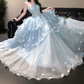 Romantic Strapless Appliques Prom Dress Blue Beads Tiered A-Line Evening Dress C9890