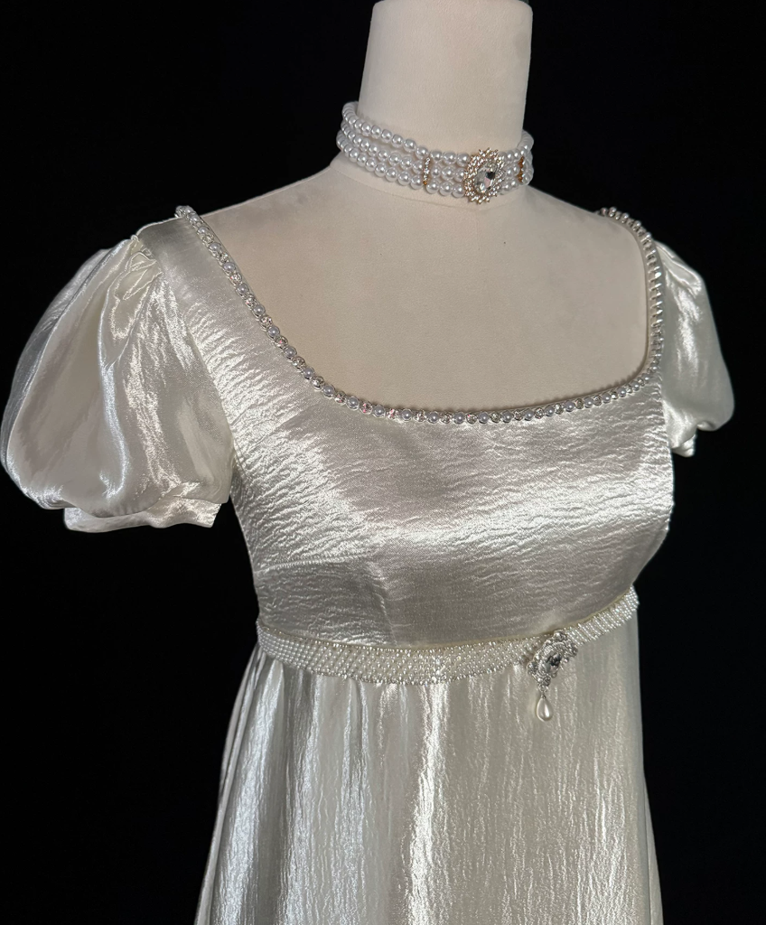 Alluring Square Neck Beads Prom Dress Ivory Satin A-Line Evening Dress C9891