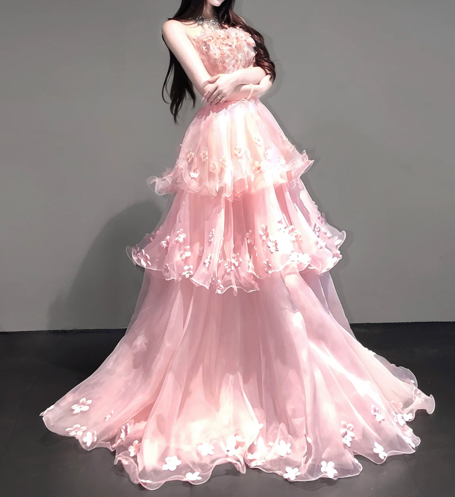 Robe de bal de princesse bustier à volants en satin long, robe de soirée C8117