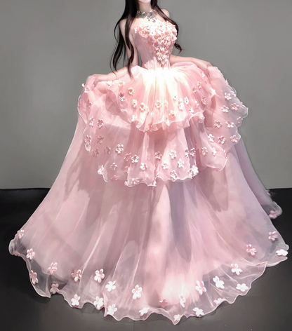 Robe de bal de princesse bustier à volants en satin long, robe de soirée C8117