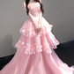 Robe de bal de princesse bustier à volants en satin long, robe de soirée C8117