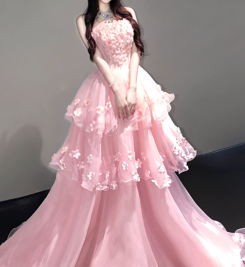Robe de bal de princesse bustier à volants en satin long, robe de soirée C8117