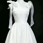 Enchanting Spaghetti Straps Prom Dress White Satin A-Line Evening Dress C9894
