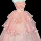 Dreamy Strapless Pink Ball Gown Appliques Beads Tiered Sweet 16 Dresses C9895